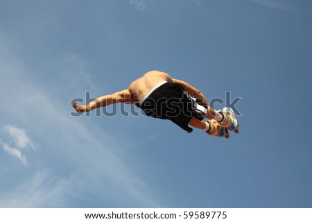 MOSCOW - JULY 31: Luzhniki Olympic arena, Marco de Santi performs a jump - Stage of a cup of Europe on July 31, 2010 in Moscow