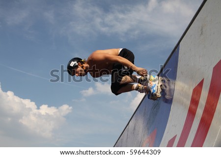 MOSCOW - JULY 31: Marco de Santi (Brazil) performs a jump in Luzhniki Olympic Arena on July 31, 2010 in Moscow, Russia.
