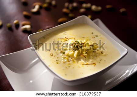 Indian dessert Rice pudding in bowl