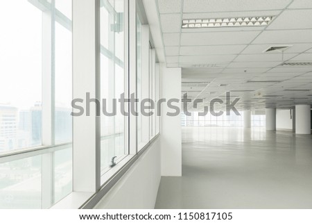 Interior empty office light window with white wallpaper for rent.