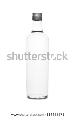 Colorless glass bottle isolated on white background