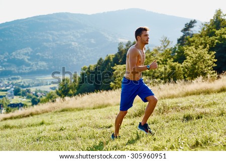 Athlete during interval training in mountains