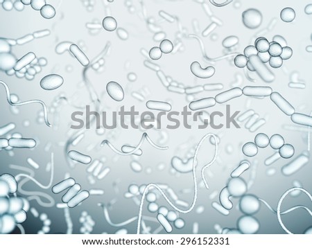 Different types of bacteria on a light background.