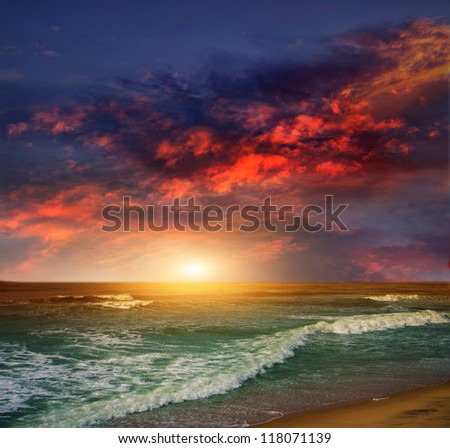 Folly Beach Ocean Sunset Landscape seascape scene in the Indian Ocean
