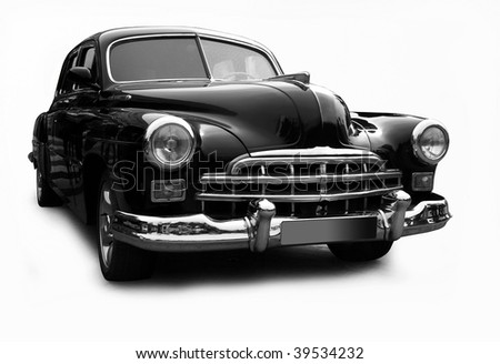 Black a retro the car on a white background. Isolated
