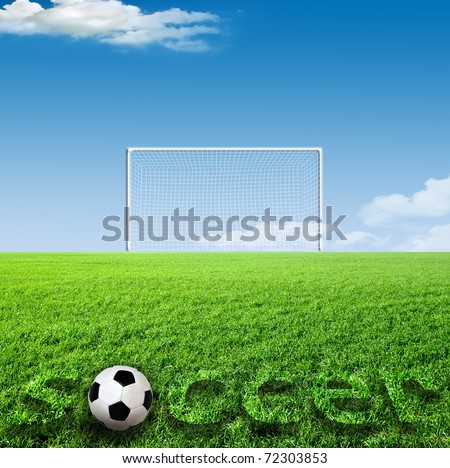 Green football ground against the sky