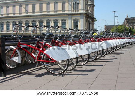 Bicycle parking in the city. Spain