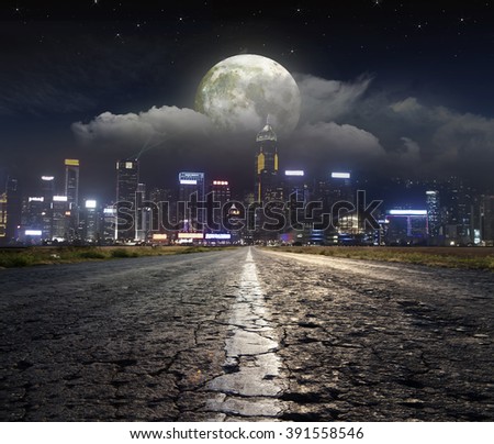 Paved road in the moonlight