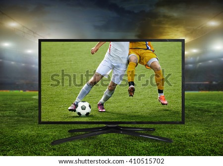 watching smart tv translation of football game.