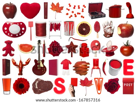 Collage of Red Objects on white background