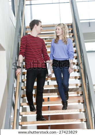 Couple walk the stairs