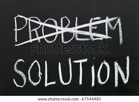 The word solution on a blackboard