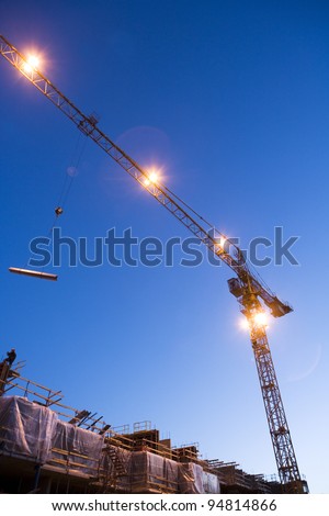 Construction site at night from low angle view