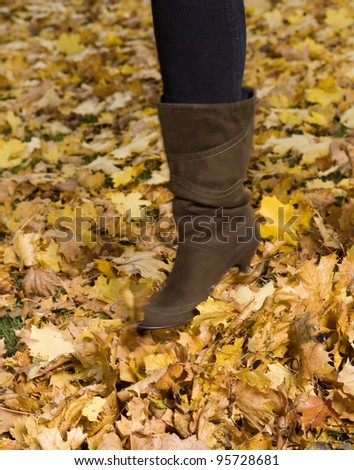 Human walking among Autumn Leafs
