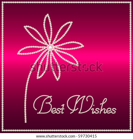 Card with flower with Best wishes on red background