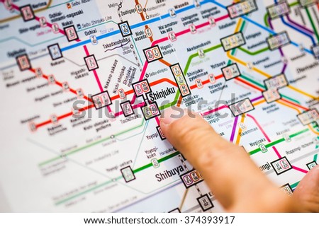 close up Shinjuku station in TOKYO metro subway map