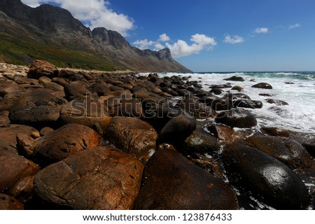 View of the False Bay coast line between Betty\'s Bay and Strand