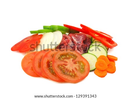 Meet and vegetables on white background