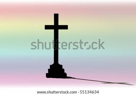 Sacred cross with shadow on rainbow background