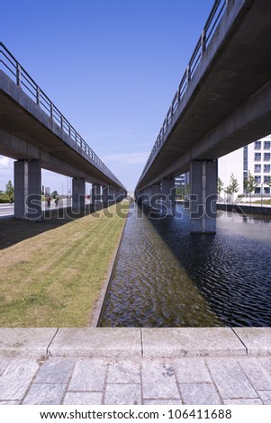 Metro lines above canal in Copenhagen