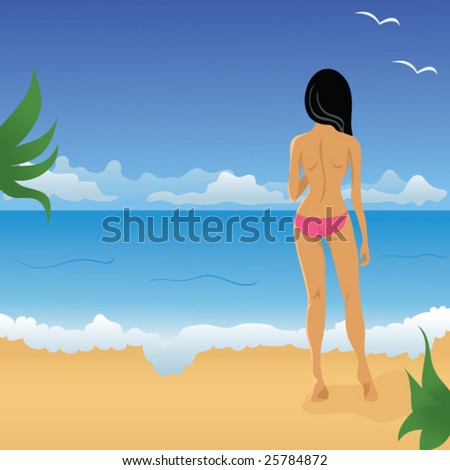 Bikini Girl Silhouette on Vector Girl In Bikini On The Beach   25784872   Shutterstock
