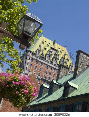 Chateau Frontenac, located in Quebec City, sits majestically over the St. Lawrence Seaway in Canada.