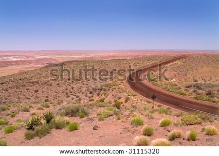 A lone highway runs through the Arizona desert.
