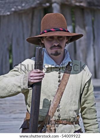 stock photo : PLYMOUTH, MA - JULY 24: An English colonist at Plimoth 