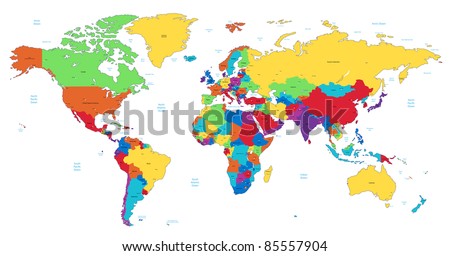 Detailed World map of rainbow colors.