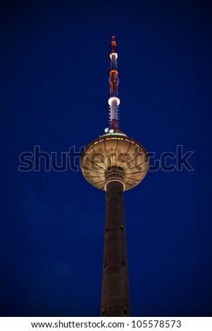 TV Tower at night. It is located in Vilnius, Lithuania