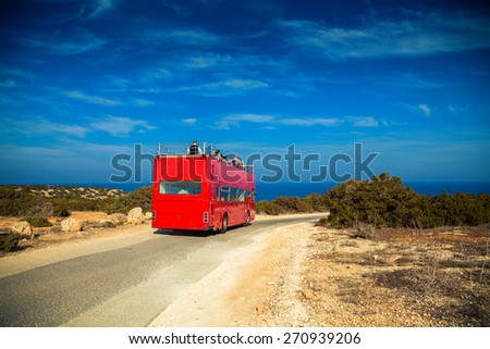 wedding special traditional red bus in Cyprus, it is used for tourists who come to the island for marriage