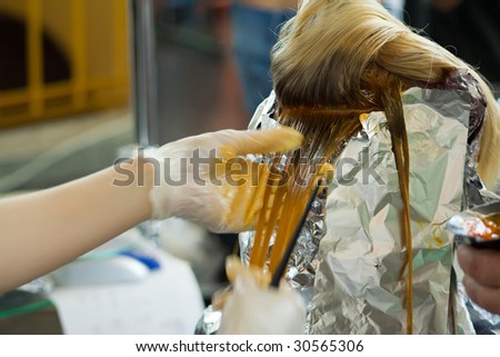 ODESSA, UKRAINE - MAY 15: Hair painting at hairdressers contest \