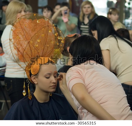 ODESSA, UKRAINE - MAY 15: Making-up at hairdressers contest 