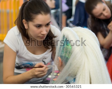 ODESSA, UKRAINE - MAY 15: Making up at hairdressers contest 