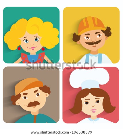 Flat design illustration of cartoon people. Set of square avatars isolated on white. Info graphic  elements .