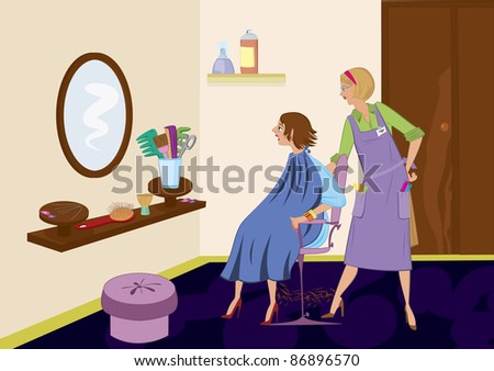 Beauty salon brunet looking in the mirror after hair cut