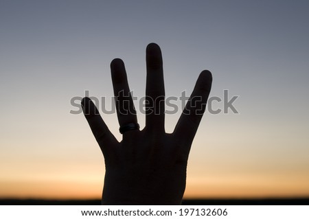 Four fingers and a ring blocking the sun.