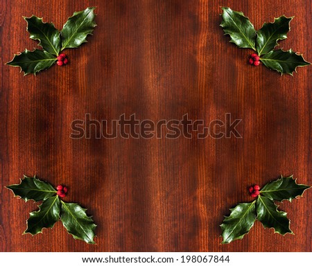 Holly leaves on each corner of a table.