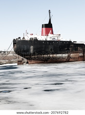 Tanker ship in icy water