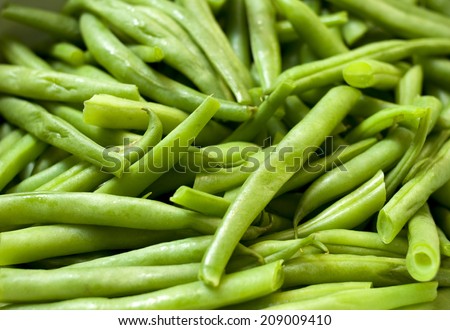 Large amount of string beans close-up