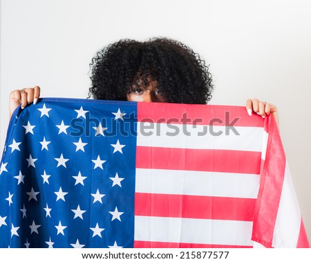 Beautiful woman, American flag, variety of poses. Patriotic concept. All American beauty.