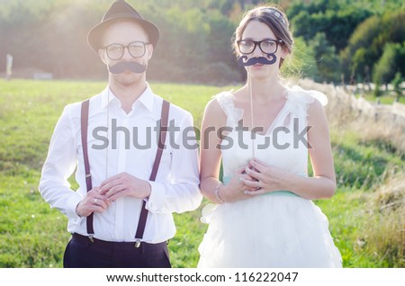 Funny Couple On E-Session. Preparing For Wedding Potography. Stock