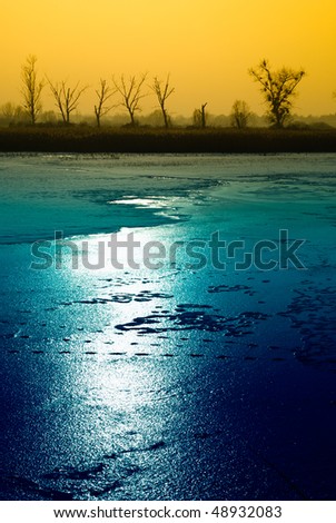 Pop Art style landscape with frozen lake