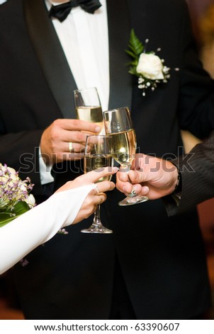 stock photo wedding toasting glasses Bride groom toasting with 