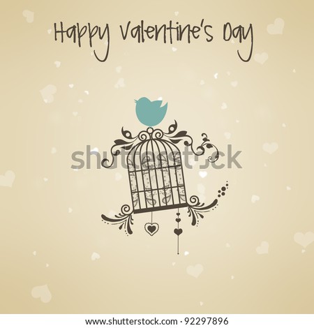 stock photo love bird with birdcage and heart