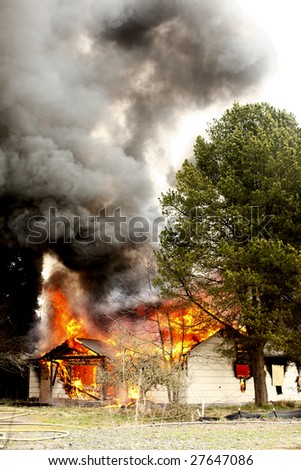 A house on fire.
