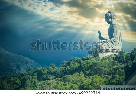 Giant Buddha statue at Ngong Ping,Hong Kong / Vintage look