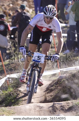 CANBERRA, ACT - Sep 5: Florian VOGEL from Switzerland on his way to the third step of the podium at the 2009 UCI mountain bike world championships Sept 5, 2009 in Canberra Australia.