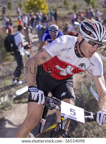 CANBERRA, ACT - Sep 5: Florian VOGEL from Switzerland on his way to the third step of the podium at the 2009 UCI mountain bike world championships Sept 5, 2009 in Canberra Australia.