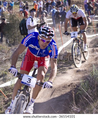 CANBERRA, ACT - Sep 5: Julien Absalon from France on his way to the second step of the podium at the 2009 UCI mountain bike world championships Sept 5, 2009 in Canberra Australia.